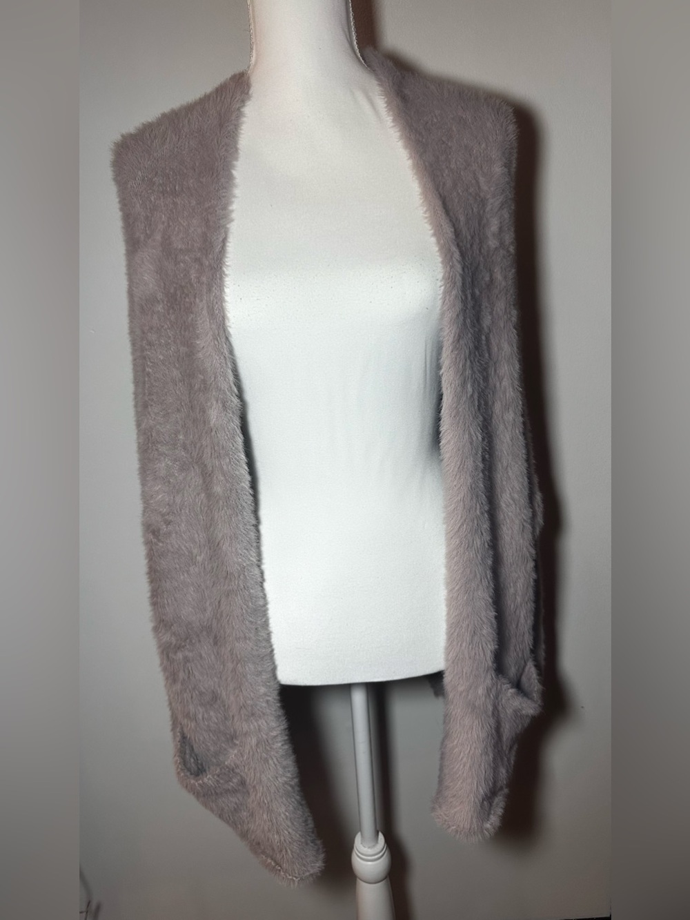 Flawless Plush Open-Front Cardigan in Soft Gray